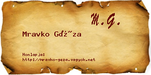 Mravko Géza névjegykártya